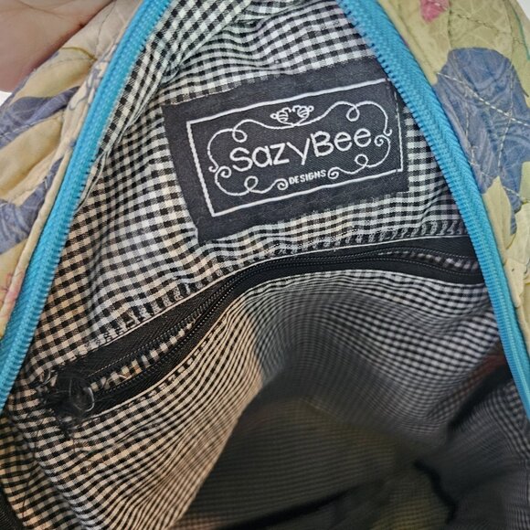 Sazy Bee Quilted Colorful Elephant Backpack, multi pocket Lt Blue straps - Picture 4 of 7